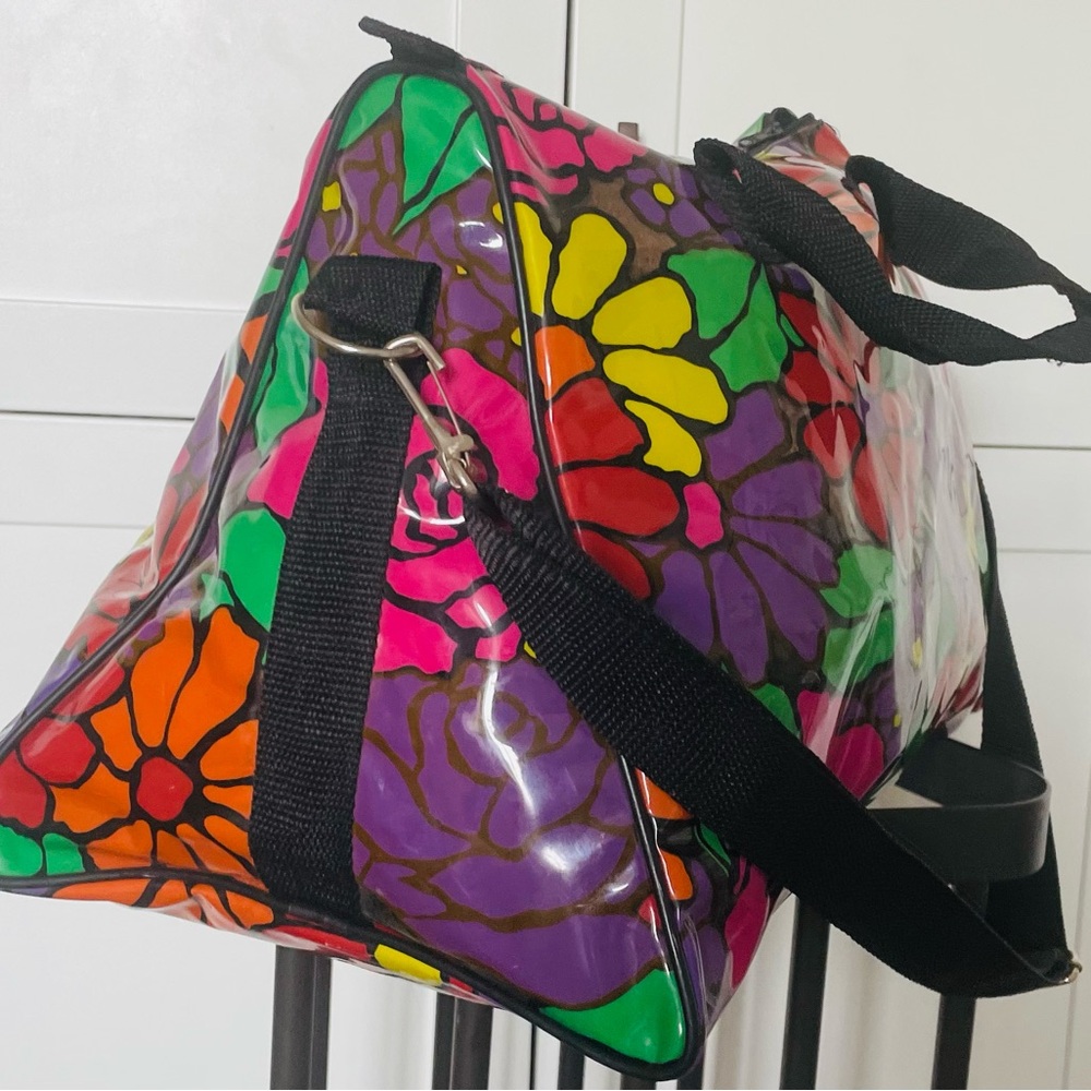 Colorful PVC Floral Tote Bag with Black Straps